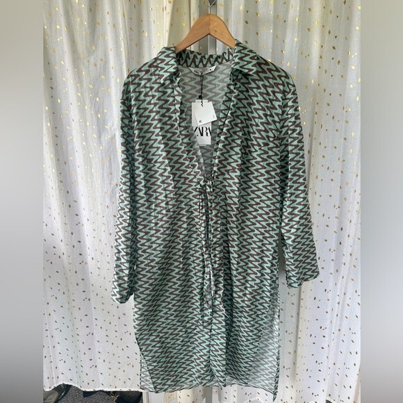 Zara The Lissie Shirt Printed Tunic Long Sleeve Blouse Boho Bloggers Favorite L - Picture 7 of 10